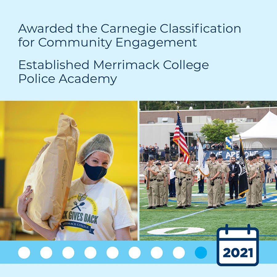 Awarded the Carnegie Classification for Community Engagement. Established Merrimack College Police Academy.